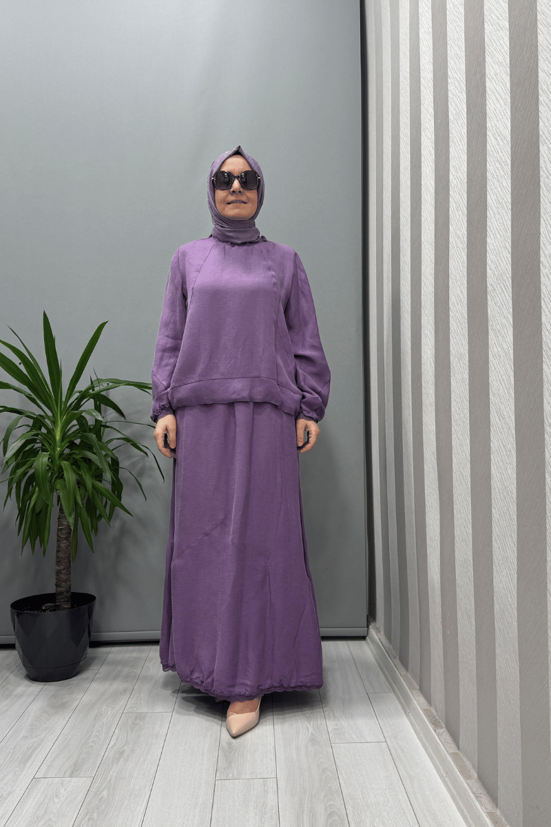 Misswhence İpek Keten Bluz Etek Takım Lila 37000