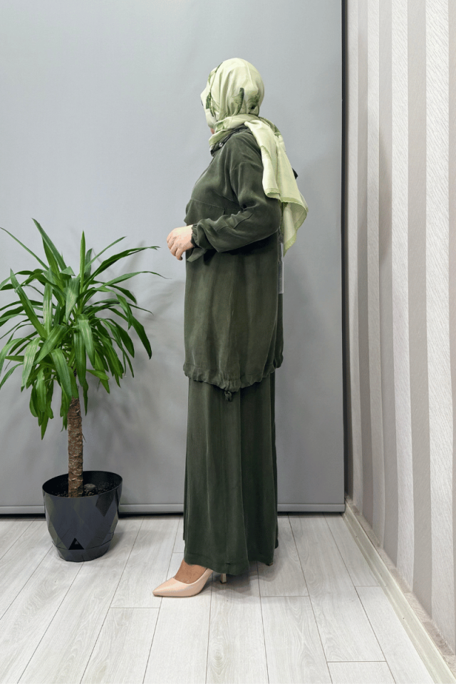 Misswhence Kapüşonlu Tunik Pantolon Takımı Yeşil 37007