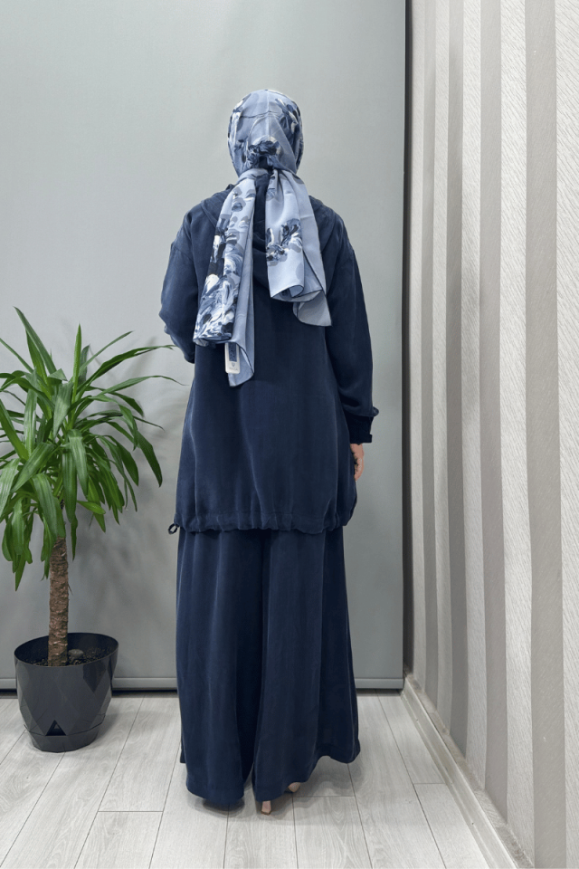 Misswhence Kapüşonlu Tunik Pantolon Takımı Lacivert 37007
