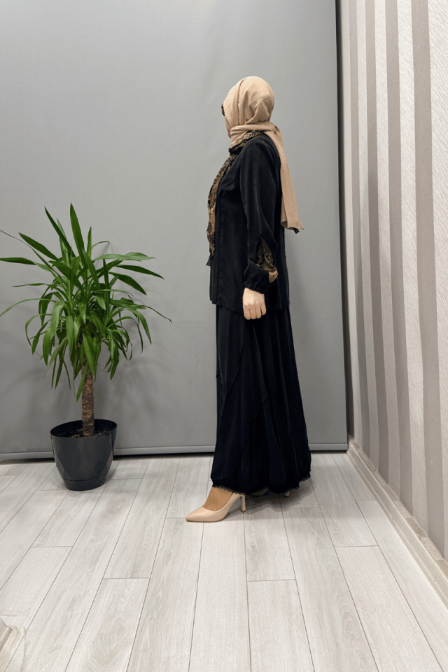 Misswhence Patchwork Detaylı Bluz Etek Takım Siyah 37003