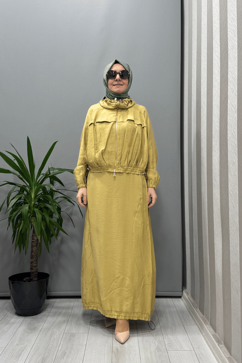 Misswhence Fermuarlı İpek Keten Takım Sarı 37200