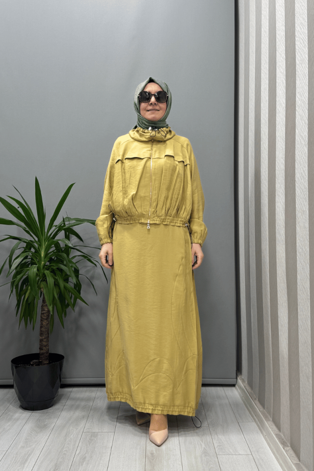 Misswhence Fermuarlı İpek Keten Takım Sarı 37200