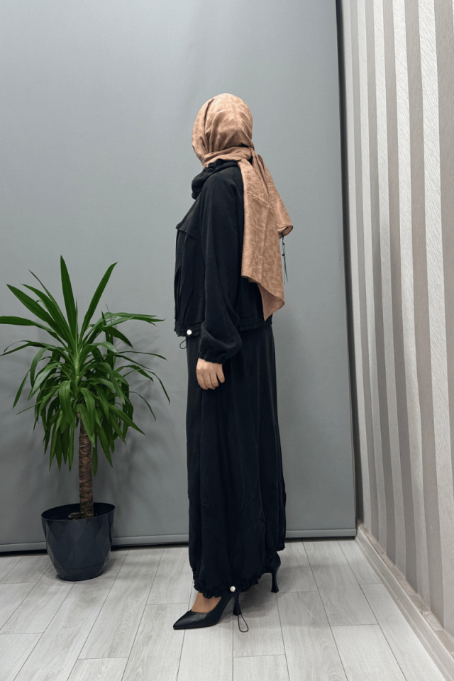 Misswhence Fermuarlı İpek Keten Takım Siyah 37200
