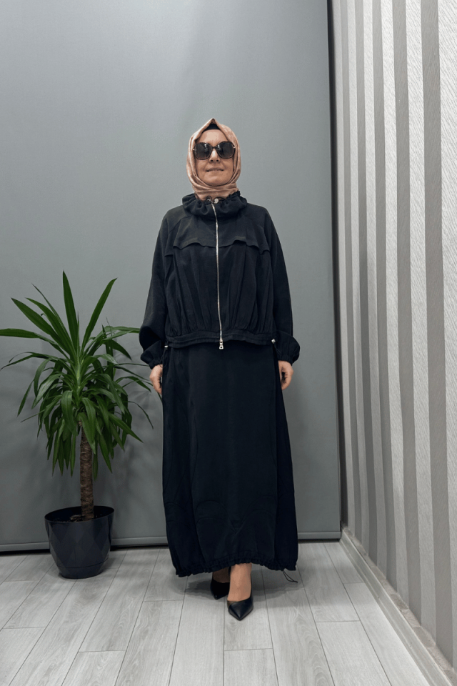 Misswhence Fermuarlı İpek Keten Takım Siyah 37200
