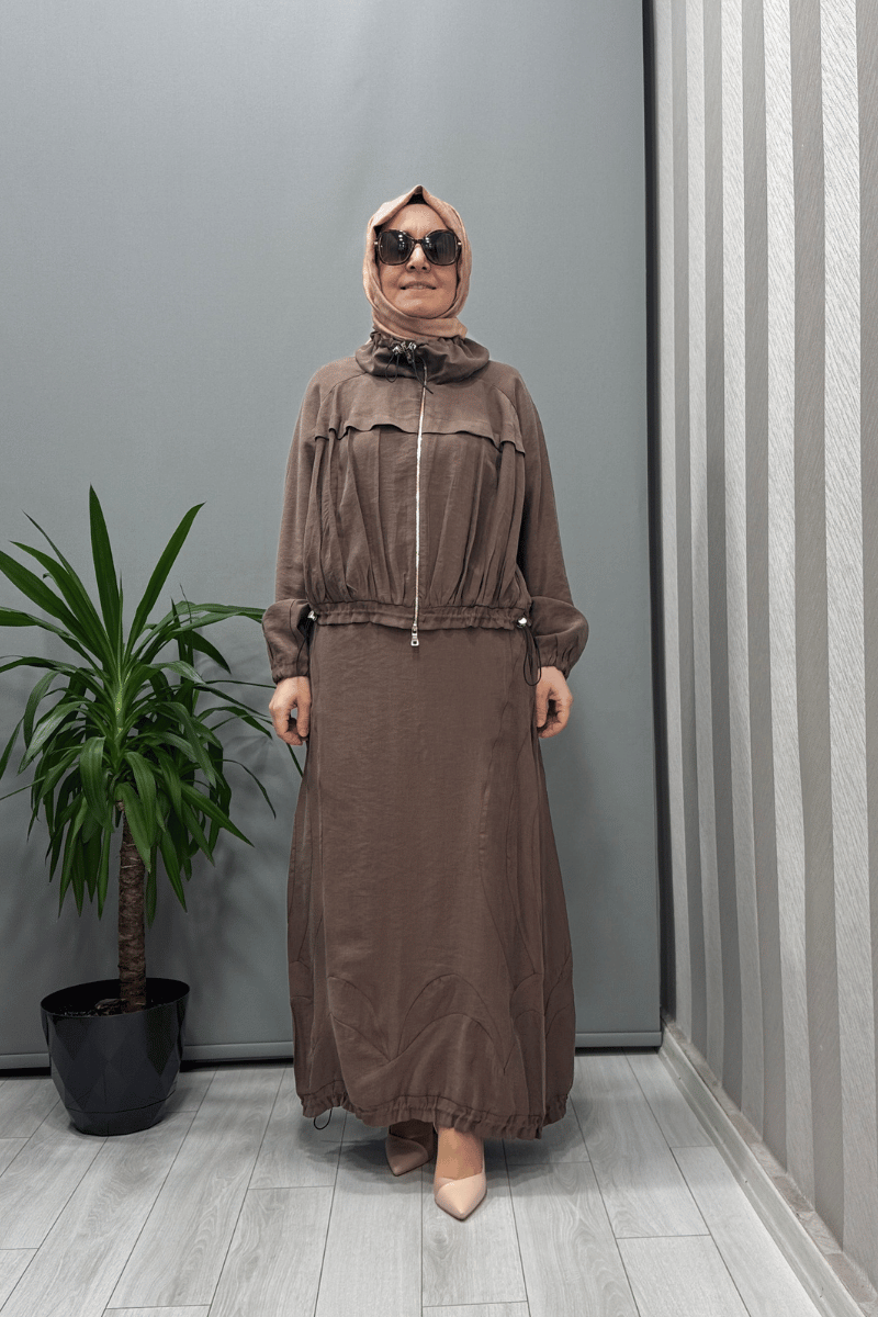 Misswhence Fermuarlı İpek Keten Takım Vizon 37200