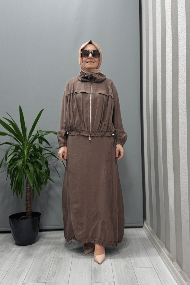 Misswhence Fermuarlı İpek Keten Takım Vizon 37200