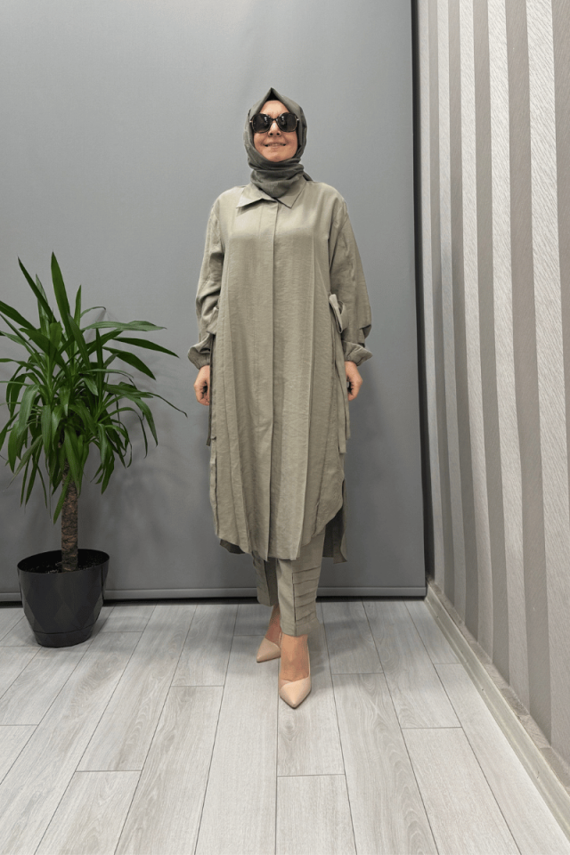 Misswhence Nakış Detaylı Gömlek Pantolon Takım Gri 37301