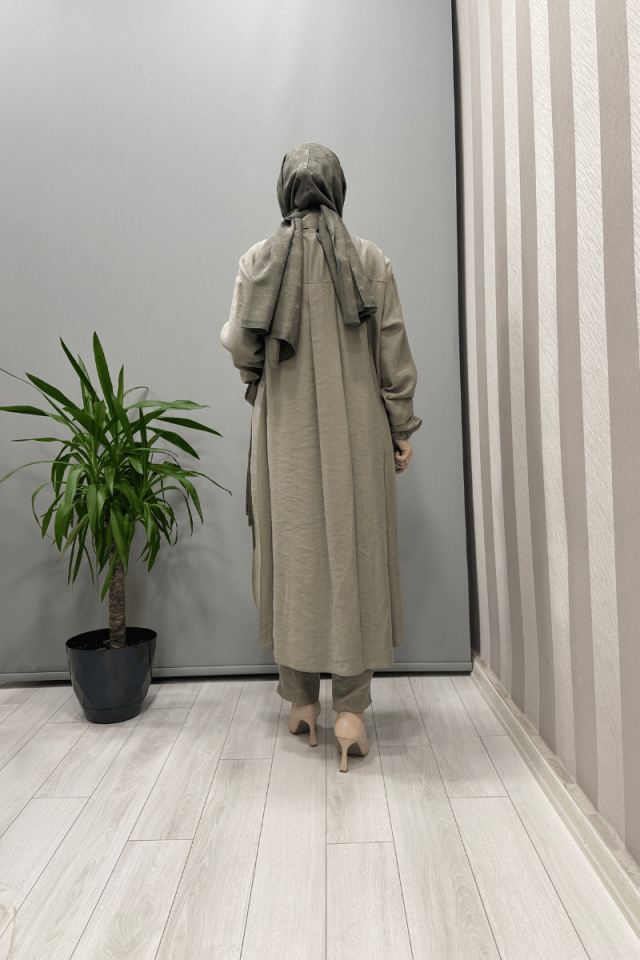 Misswhence Nakış Detaylı Gömlek Pantolon Takım Gri 37301