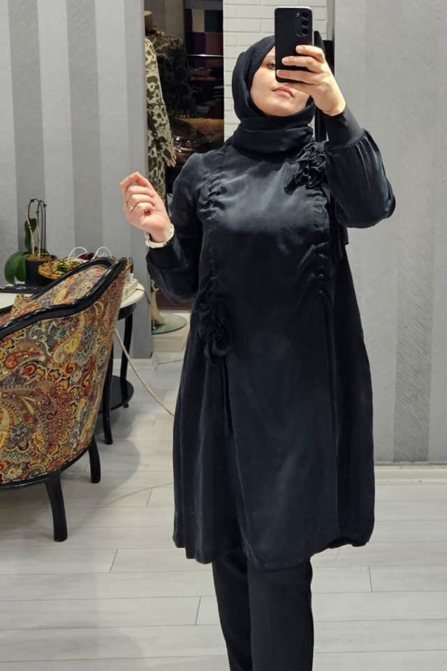 Misswhence Rose Detailed Cupra Silk Tunic 34026