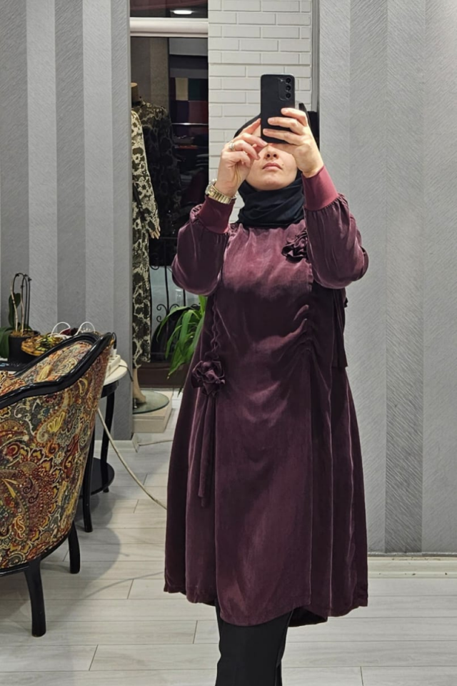 Misswhence Rose Detailed Cupra Silk Tunic 34026
