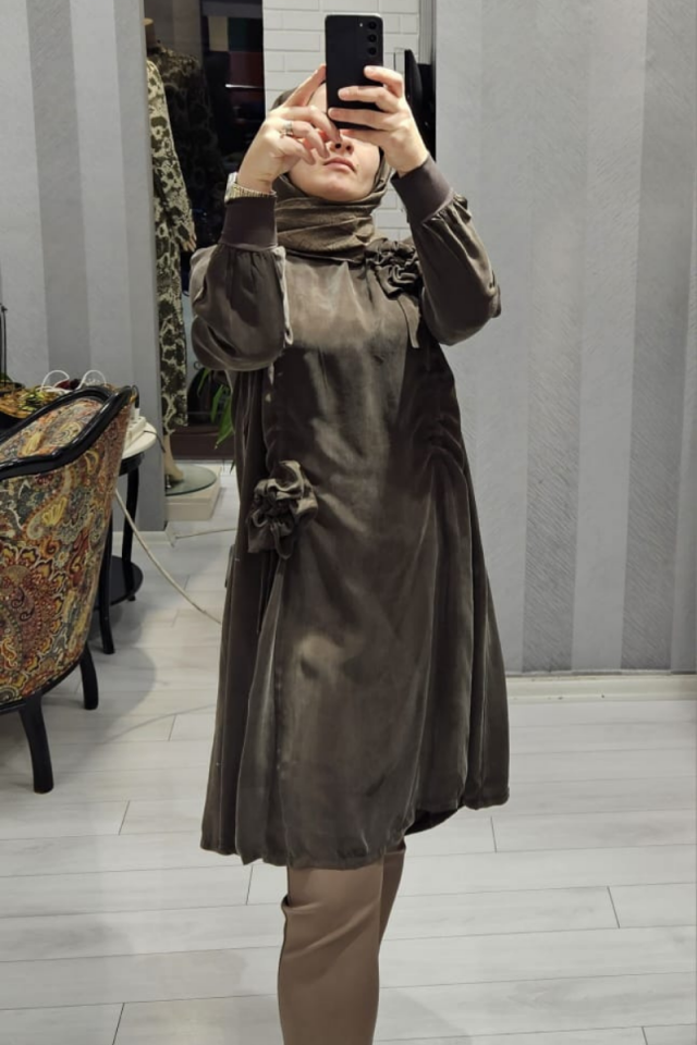 Misswhence Rose Detailed Cupra Silk Tunic 34026