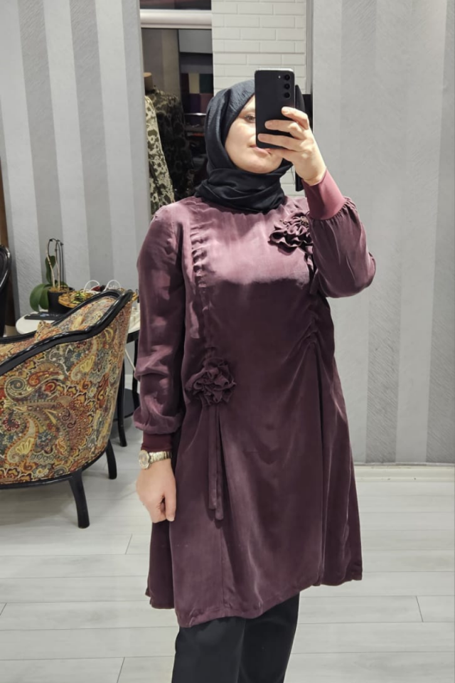 Misswhence Rose Detailed Cupra Silk Tunic 34026