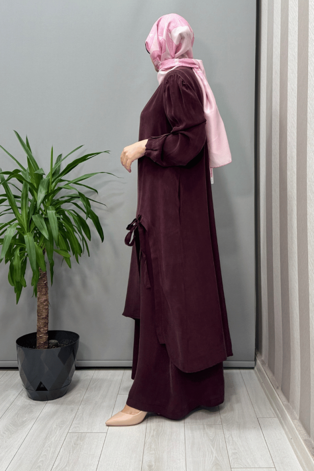 Misswhence Cep Ve Yırtmaç Detaylı Tunik Pantolon Takımı Bordo 37023