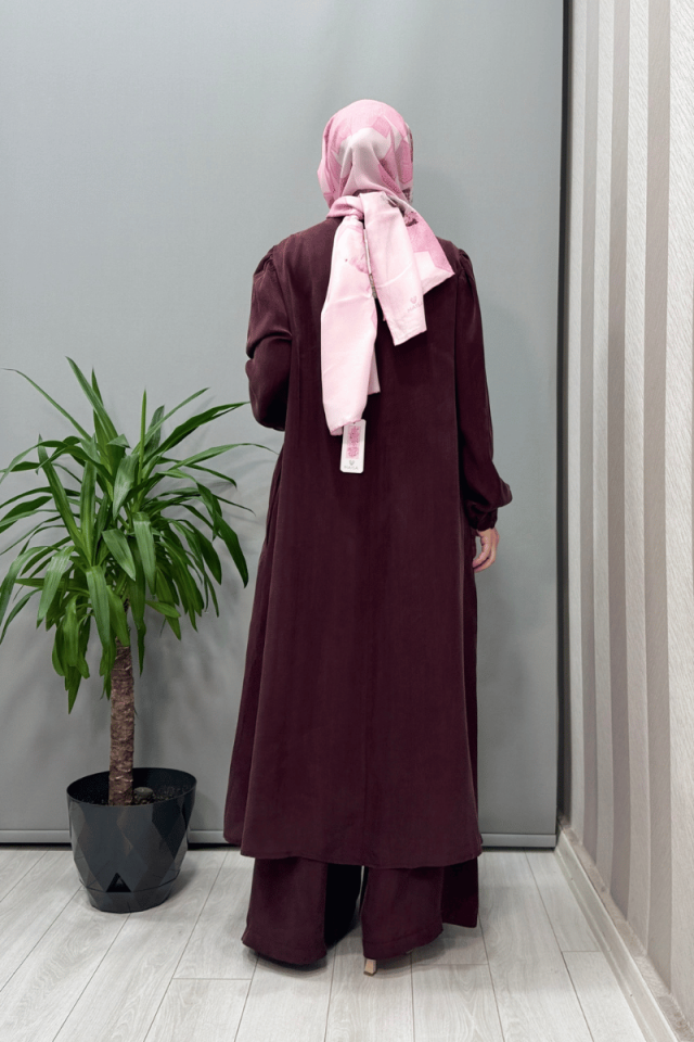 Misswhence Cep Ve Yırtmaç Detaylı Tunik Pantolon Takımı Bordo 37023