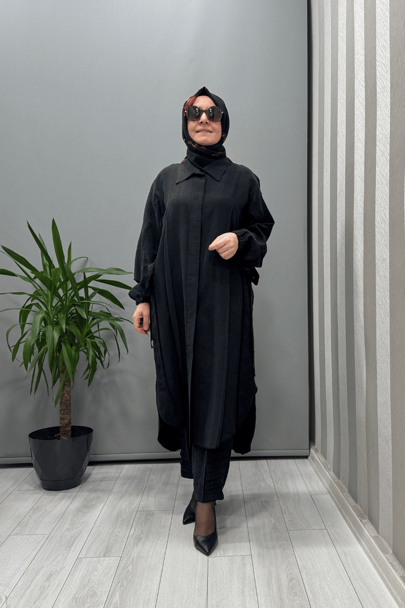 Misswhence Nakış Detaylı Gömlek Pantolon Takım Siyah 37301