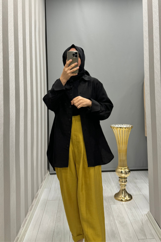 QOOQ Tenket Keten Pantolon Yağ Yeşili 24SS327