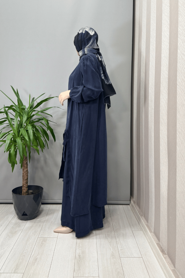 Misswhence Cep Ve Yırtmaç Detaylı Tunik Pantolon Takımı Lacivert 37023