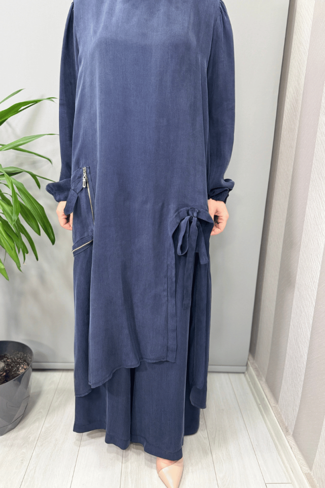 Misswhence Cep Ve Yırtmaç Detaylı Tunik Pantolon Takımı Lacivert 37023