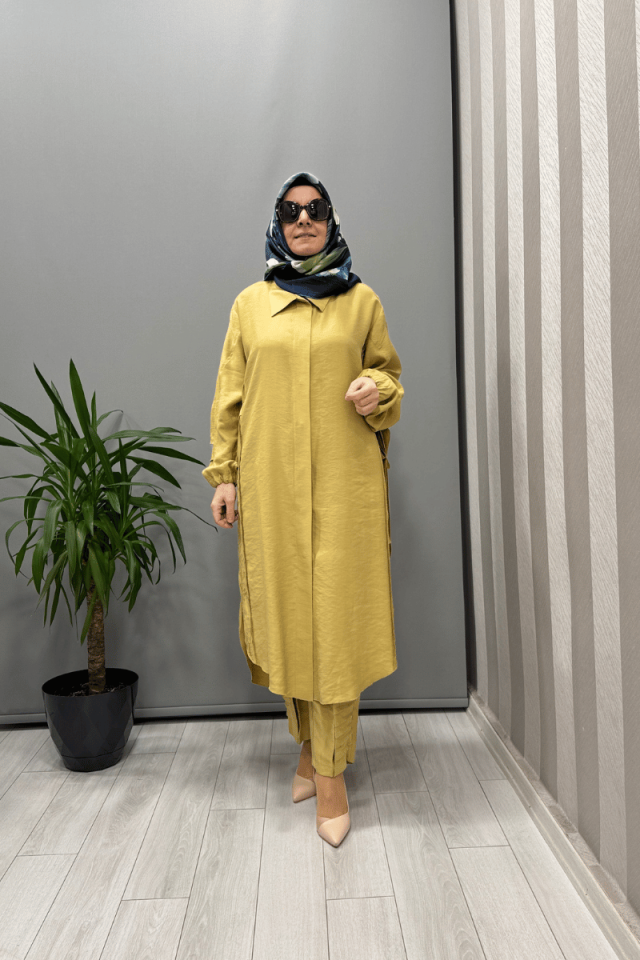 Misswhence Nakış Detaylı Gömlek Pantolon Takım Sarı 37301