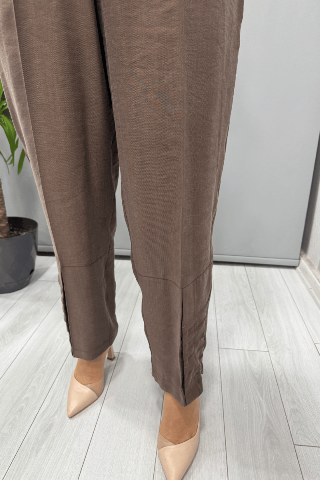 Misswhence Nakış Detaylı Gömlek Pantolon Takım Kahverengi 37301