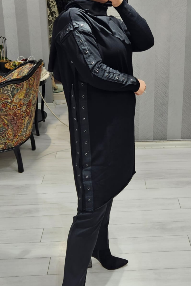 Misswhence Yanı ve Kolu Kuşgözlü Triko Tunik 34021
