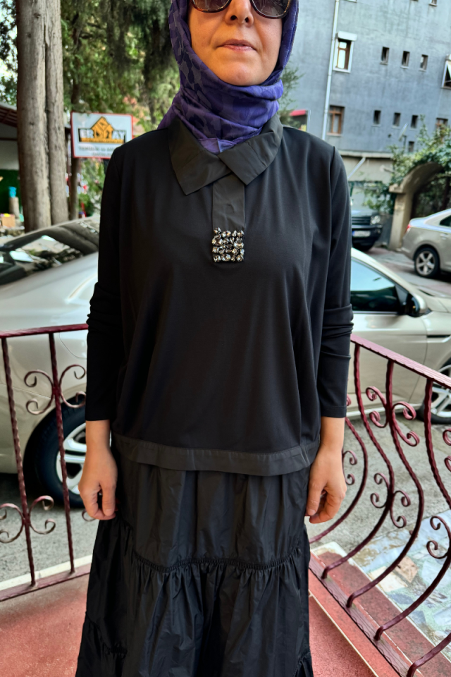 Almarwah Stone and Parachute Fabric Detailed Suit Black 202631