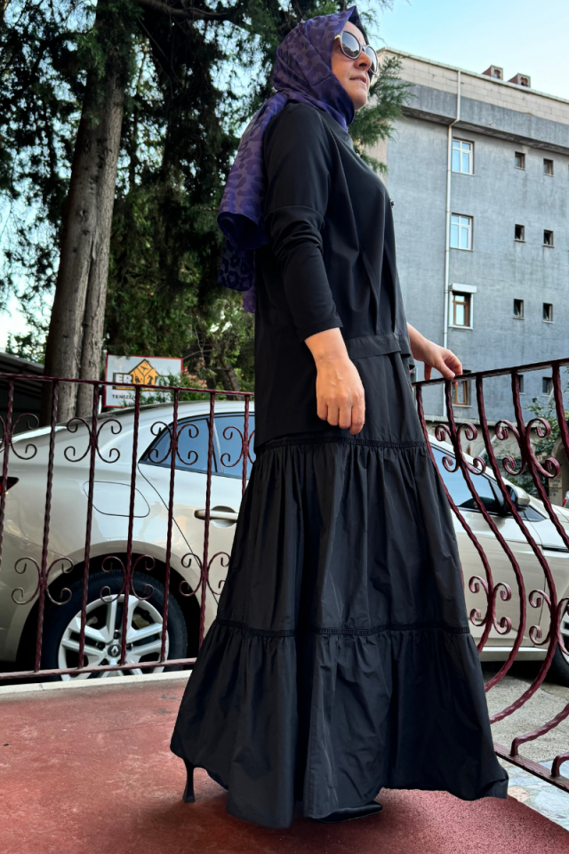 Almarwah Stone and Parachute Fabric Detailed Suit Black 202631