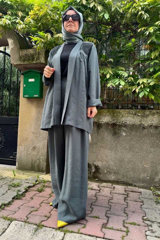 QOOQ Kroşeta Pantolon Petrol 24SS304