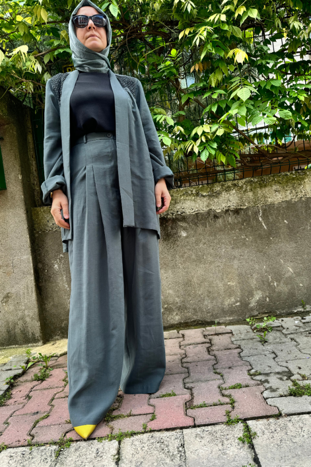 QOOQ Kroşeta Pantolon Petrol 24SS304