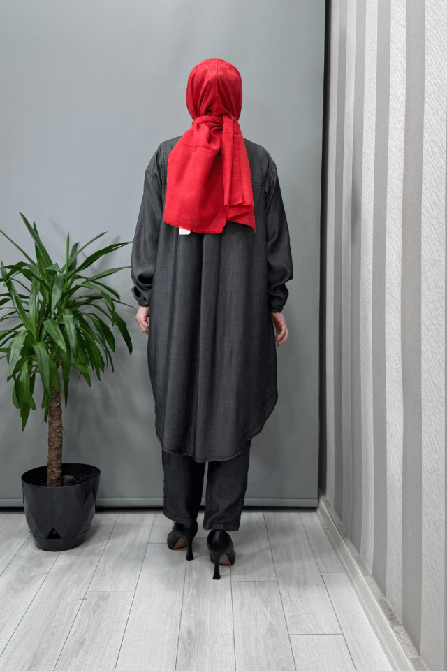 Misswhence Tencel Kot Gömlek Pantolon Takım Gri 37307