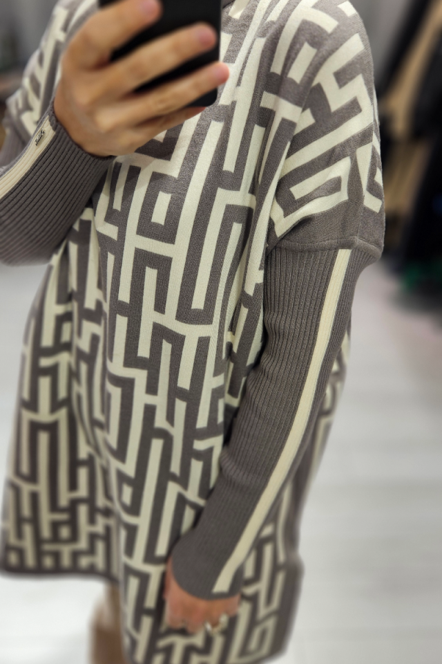 İnvee Patterned Knitwear Tunic-Mink 6872