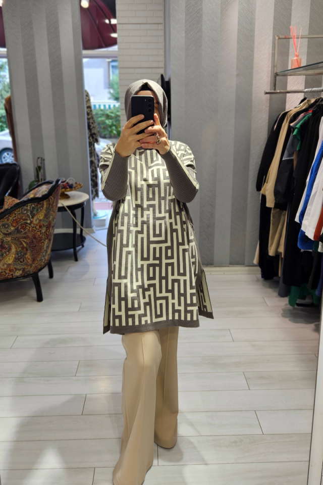İnvee Patterned Knitwear Tunic-Mink 6872