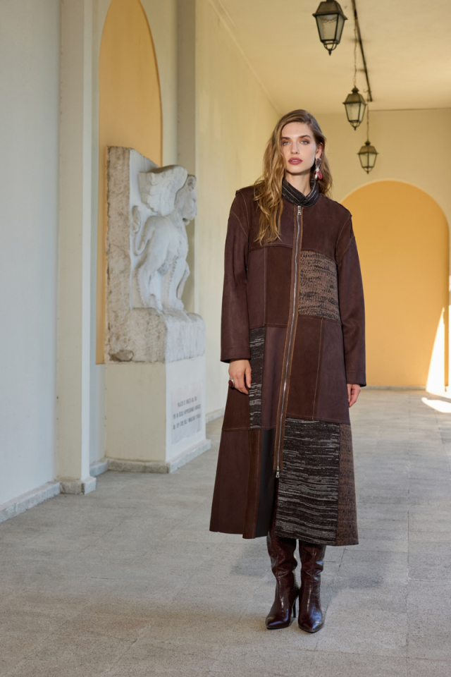 MissWhence Patchwork Güderi Pardesü Kahve 36505