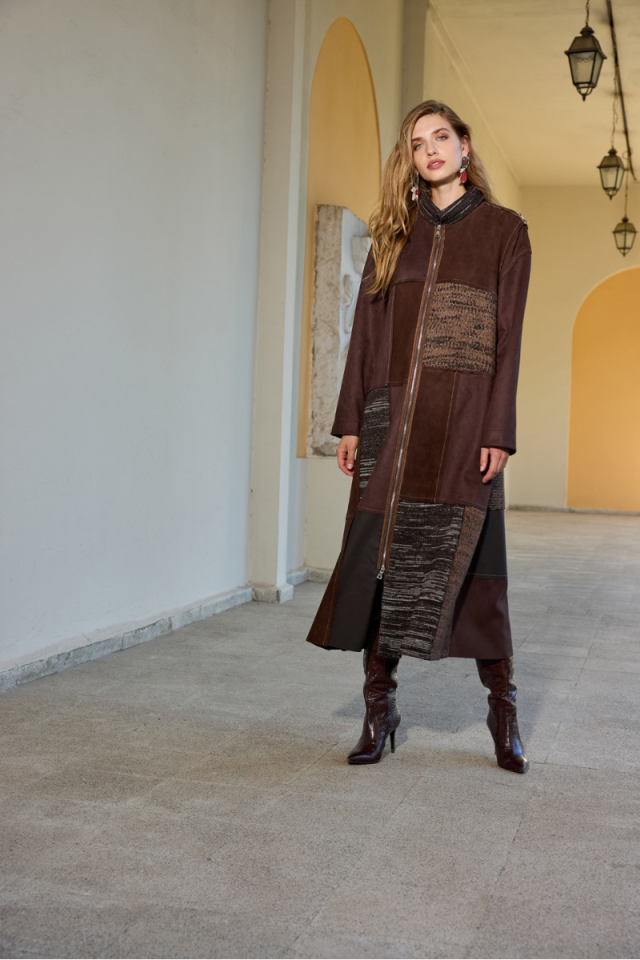 MissWhence Patchwork Güderi Pardesü Kahve 36505