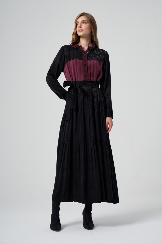 MissWhence Patchwork İpek Elbise Siyah 36821