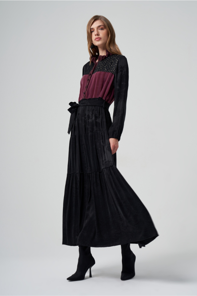 MissWhence Patchwork İpek Elbise Siyah 36821