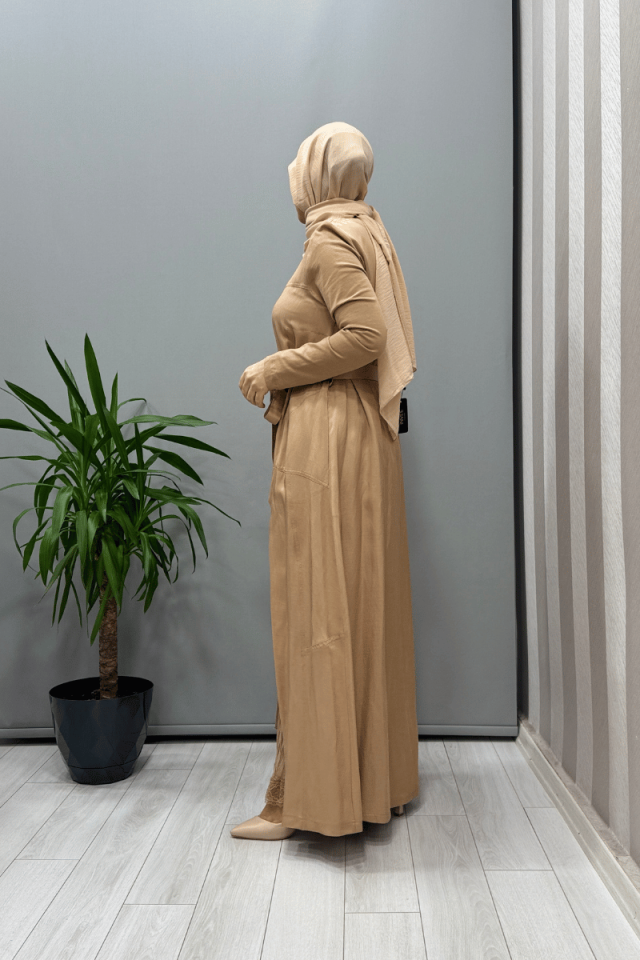 Misswhence İkili Chanel Keten Elbise Camel 37806
