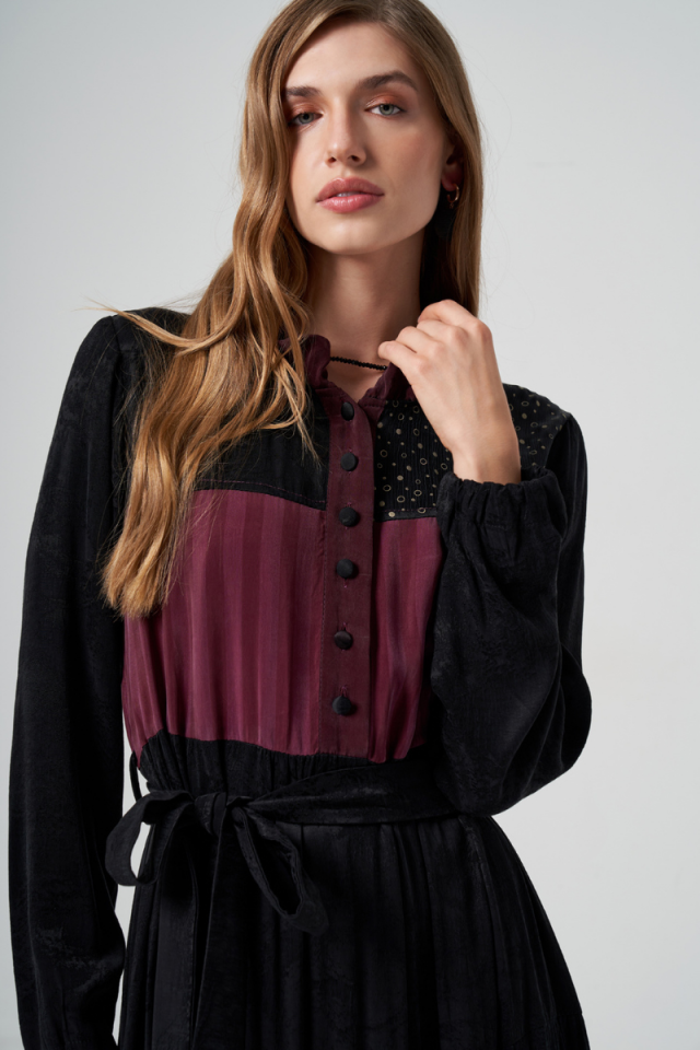 MissWhence Patchwork İpek Elbise Siyah 36821