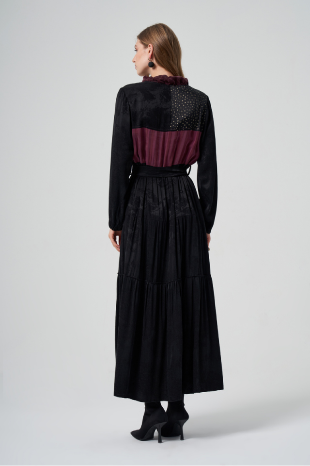 MissWhence Patchwork İpek Elbise Siyah 36821