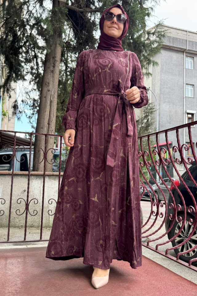 MissWhence Fermuarlı İpek Elbise Bordo 36802