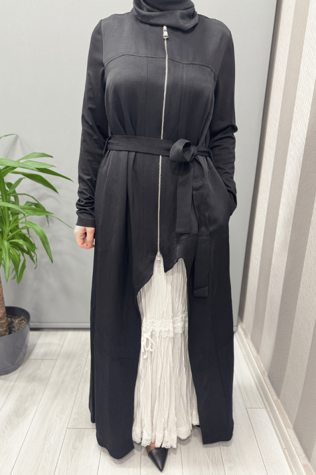 Misswhence İkili Chanel Keten Elbise Siyah 37806