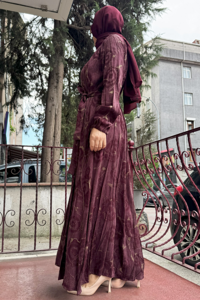 MissWhence Fermuarlı İpek Elbise Bordo 36802