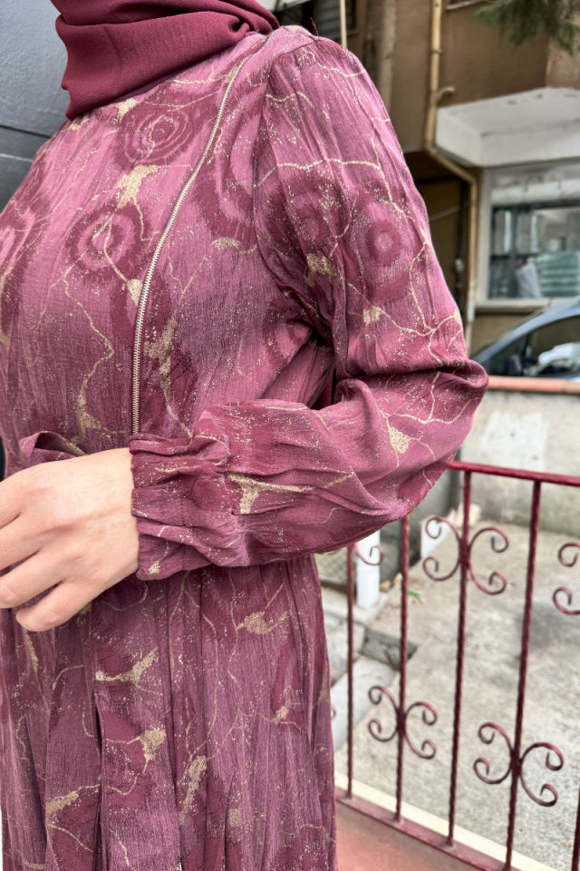 MissWhence Fermuarlı İpek Elbise Bordo 36802