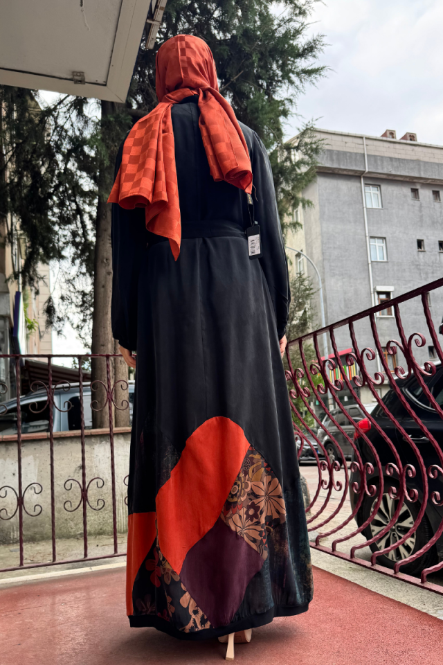MissWhence Fermuar Detaylı Patchwork İpek Elbise Siyah 36831
