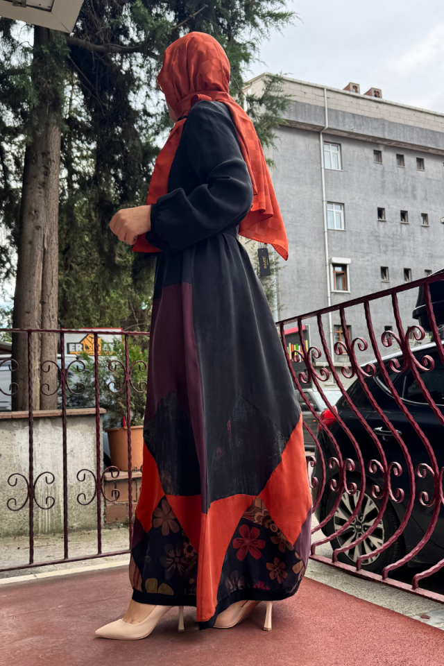 MissWhence Fermuar Detaylı Patchwork İpek Elbise Siyah 36831