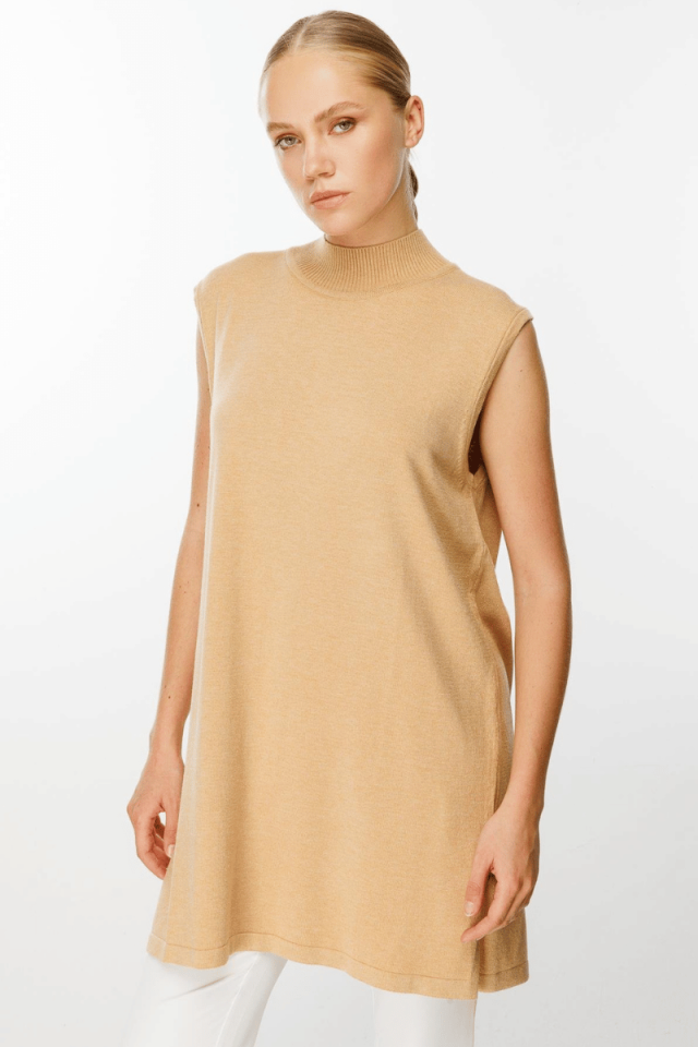 Ghisa Kolsuz Triko Tunik Camel 5KKNTNK4659