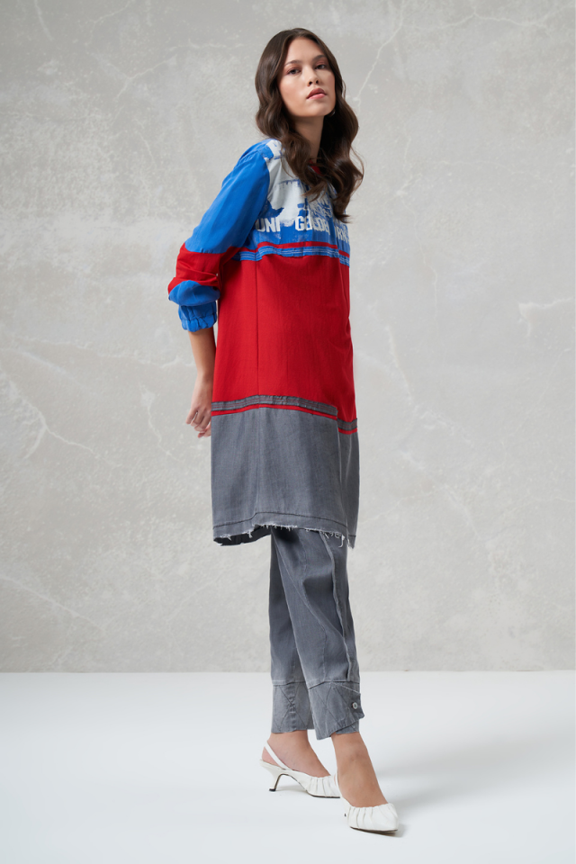 Misswhence Printed Combed Cotton Tunic Blue 35002