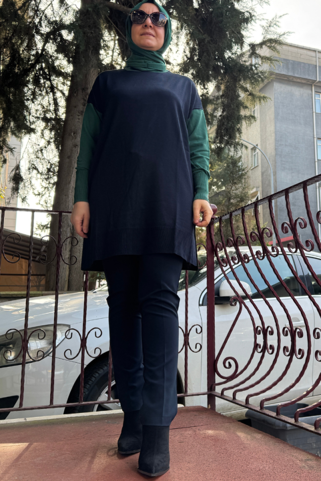 İnvee Half Neck Knit Tunic-Navy Blue 6862