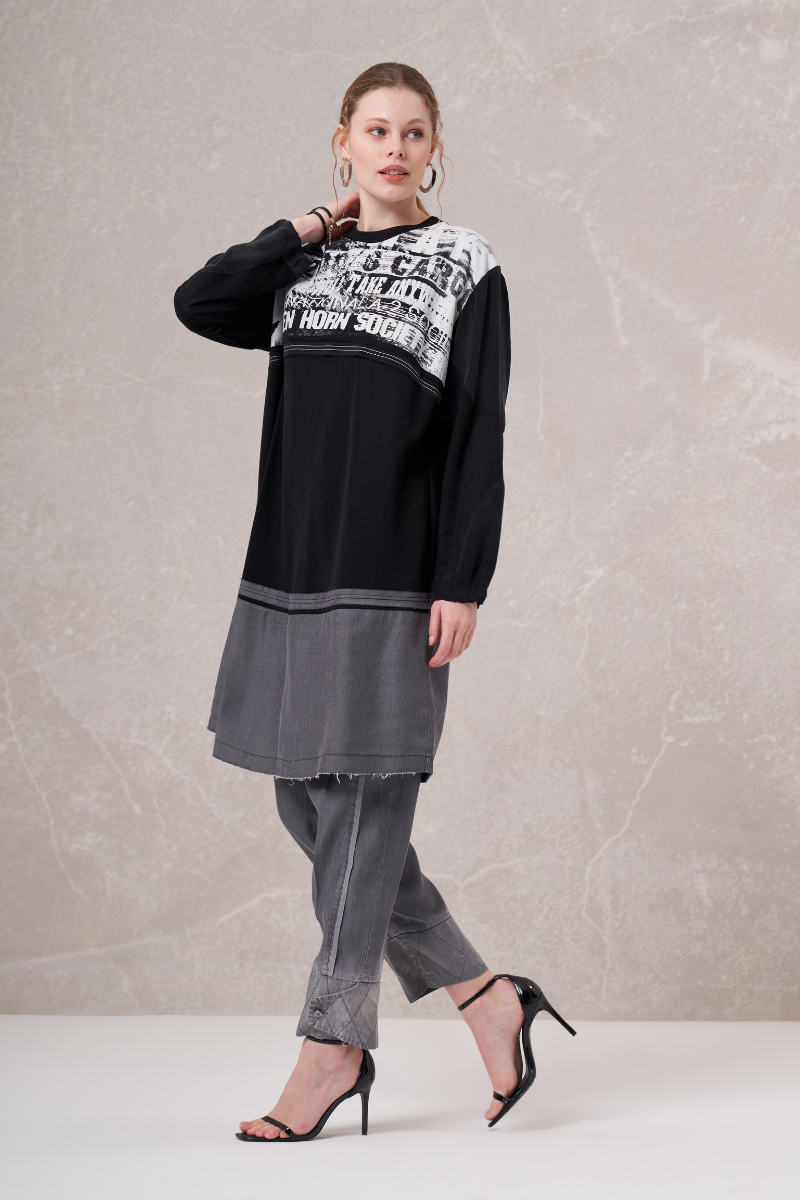 Misswhence Printed Combed Cotton Tunic Black 35002
