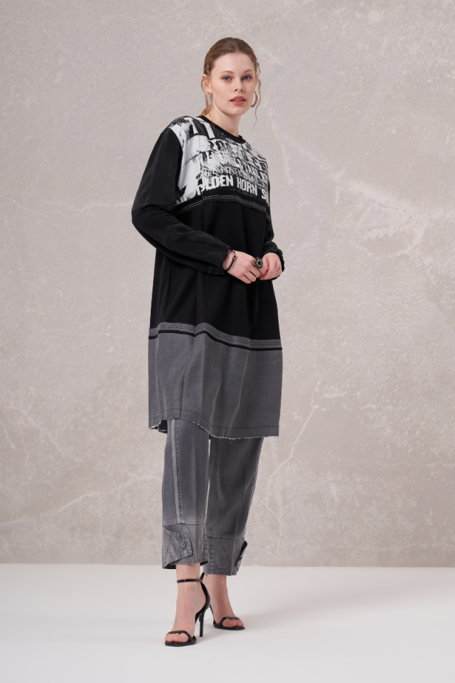 Misswhence Printed Combed Cotton Tunic Black 35002